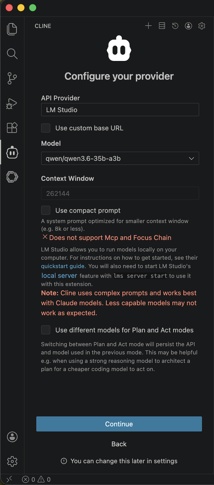 VSCodium - config Cline 2