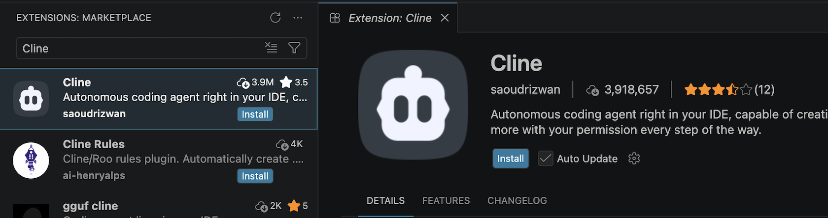 VSCodium - install Cline