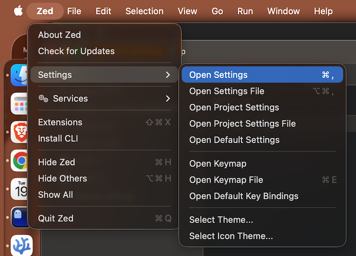 Zed - go to Settings