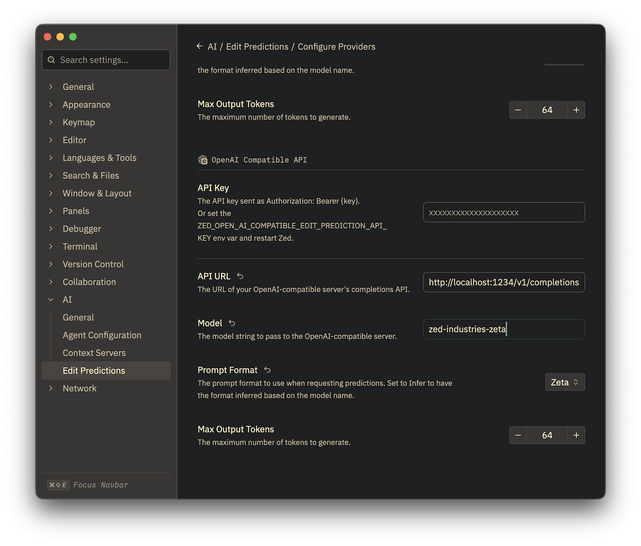 Zed - Settings - Edit Predictions - Configure Providers